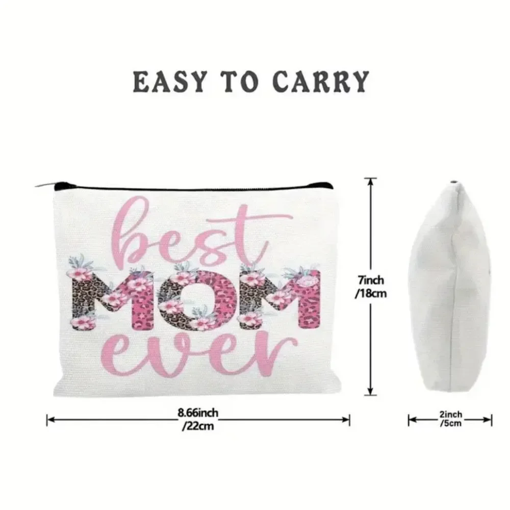 Best MOM Ever Canvas Zippered Makeup Cosmetic Pouch